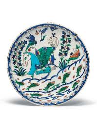 A Rare Figural Rimless Iznik Pottery Dish Ottoman Turkey Circa 1570 Alain R Truong Sanat Desenler Seramik