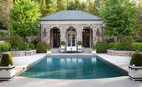 Landscape Poetry Symmetrical Elegance In Fairfield By Howard Design Studio Pool Houses Pool House Designs Pool House