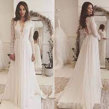 Discount Chic 2018 Lace Long Sleeve Backless Bohemian Beach Country Wedding Dresses Cheap Deep V N Boho Bridal Gowns Best Wedding Dresses Wedding Gown Backless