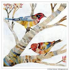 Bird On Tree Branch Colorful Birds In Tree Branches The Warblers Giclee By Dolangeiman Bird Art Collage Art Paper Collage Art