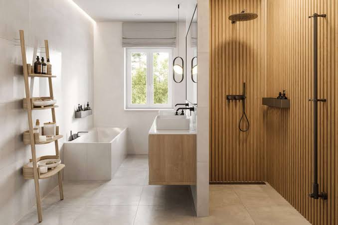 Spa-like bathroom with soft lighting and zen decor