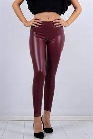 Bordo Bayan Deri Tayt 10428b Moda Stilleri Giyim Taytlar