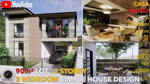 This bedroom has a dark wood nightstand matching the bed that's dressed in bold striped bedding. 90 Sqm Lot 2 Storey 3 Bedroom Modern House Design Idea Simple House Design Corner Lot Kini Property