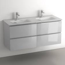 Vasque en verre can lp1499 280x h 125mm. Glass3 Meuble Salle De Bain Suspendu Gris Brillant 120 Cm Double Vasque Verre