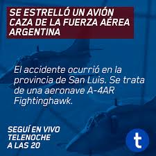 Cadena de imprudencias propicia accidentes acuáticos. Telenoche On Twitter Un Avion Caza Bombardero De La Fuerza Aerea Argentina Faa Se Estrello Este Miercoles En La Provincia De Cordoba Tras Haber Despegado De La Localidad De Villa Reynolds En