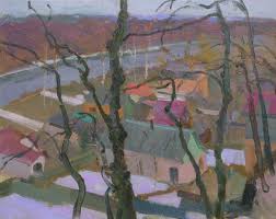 Houses at the foot of the hills Oil painting by Victor Onyshchenko |  Artfinder