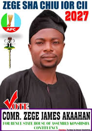 A promising youngman,Hon. Zege James who had recently expressed his  intention to vie for Benue state house of assembly, konshisha constituency  , was