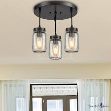 Led ceiling light dining room light fixtures pendant hanging lights kitchen lighting Mason Jar Ceiling Light Fixtures Contemporary Glass 3 Lights Semi Flush Light For Dining Room Beautifulhalo Com
