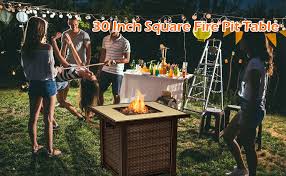 Check spelling or type a new query. Amazon Com Giantex 30 Gas Fire Table 50 000 Btu Square Propane Fire Pit Table With Lid And Lava Rocks Csa And Etl Certification Gold Brown Garden Outdoor