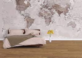 Custom design service and express delivery available. Neutral World Map Wallpaper