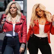 Pin By Michelle On Bebe Rexha Red Leather Jacket Leather Jacket Bebe Rexha
