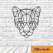 Geometric Puma Head Wall Art Plan Vector File For Laser And Cnc 3bee Studio Geometric Drawing Geometric Animals Geometric