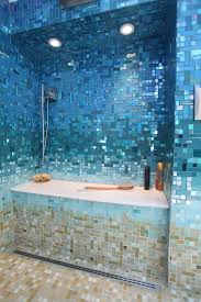 Bathroom floor tile is available in a surprising number of materials. New York Blue Glass Tiles Bathroom Tropical Bathroom With Glass Tile And Open Shower