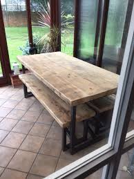 Industrial Mill Style Large Reclaimed Wood Dining Table Benches Www Reclaimedbespo Dining Table With Bench Reclaimed Wood Dining Table Wooden Kitchen Table