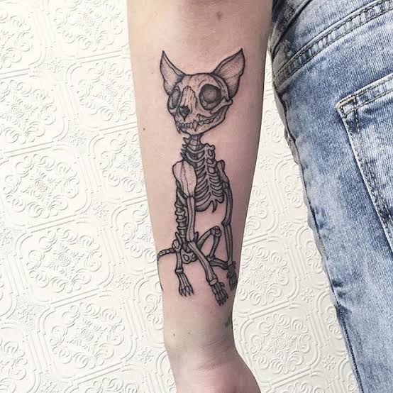 Awesome little Cat Skeleton - thanks Kristin #tattoo #blacktattoo #blackworker…