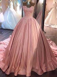 Ball Gown Sweetheart Blush Pink Lace Satin Wedding Dress Chapel Train Sweetheart Prom Dress Prom Dresses Ball Gown Prom Dress With Train