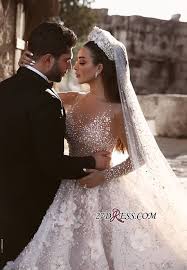 Luxurious Long Sleeve 2019 Wedding Dresses Ball Gown Flowers Crystal Bridal Gowns High Quality Weddin Ball Gowns Wedding Bridal Dresses Dream Wedding Dresses