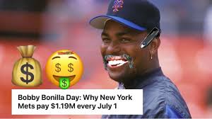 Bobby Bonilla receives a check from the New York Mets every July 1. He  hasn't played baseball since 2001, but his contract still pays him  $1,193,248.20 every year from 2011 to 2035.