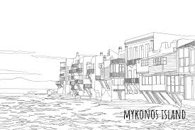 You are viewing some island sketch templates click on a template to sketch over it and color it in and share with your family and friends. Mykonos Island Coloring Page Custom Designed Illustrations Creative Market