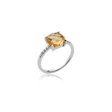 Castone argenté avec de petites sphères tout autour. Bague Carador Argent 925 000e Pierre Facettee Citrine Pour Femme