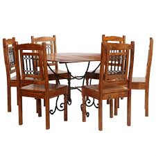Skip to navigation skip to primary content. Dining Table Set 7 Piece Solid Acacia Wood With Sheesham Finish