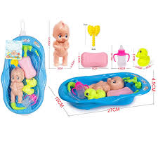Happy cartoon baby kid having bath in a bathtub holding a shampoo bottle and a scrubber and having a rubber duck toy. Kids Cartoon Soft Baby Bath Toys For Bath Tub With Shower Accessories Set Pretend Role Play Toy Random Color Bath Toy Aliexpress