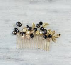 Black And Gold Hair Piece Black Gold Hair Comb Pearl Crystal Hair Accessories Bidal Etsy Gold Hair Accessories Prom Hair Accessories Crystal Hair Accessories