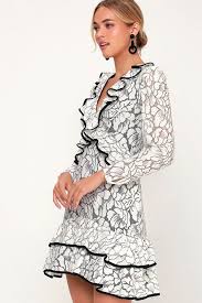 Encore Ivory Lace Ruffled Long Sleeve Dress Dresses Cute Cocktail Dresses Plus Size Cocktail Dresses