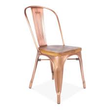 Tolix Style Metal Side Chair With Natural Wood Seat Light Copper Metal Side Chair Light Copper Side Chairs