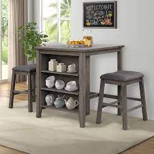 Covering bar stool table set, title: Buy P Purlove 3 Piece Pub Set Wooden Counter Height Table Set With 2 Bar Stools Rustic Bar Table Set With Side Storage Shelf Table And Bar Stools For Kitchen Living Room Dark