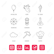 Newborn Heart And Lab Bulb Icons Ice Cream Muffin And Air