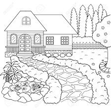 House drawing in a village scenery. Drawing House With Garden Max Installer