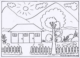 Gambar Mewarnai Rumah Dan Pemandangan Buku Mewarnai Gambar Buku Gambar