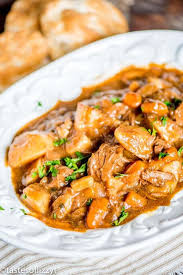 The gravy thickens quite nicely on its own cause you stir in the extra flour while browning the beef! Slow Cooker Beef Stew Recipe With Potatoes And Carrots