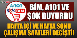 Yapılan açıklamada bugünden itibaren bim ve a101 marketlerin çalışma saatlerinde değişiklik yapıldığına yer verildi. Bim A101 Ve Sok Duyurdu Hafta Ici Ve Hafta Sonu Calisma Saatleri Degisti