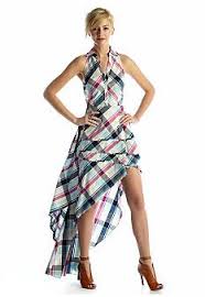 Project Runway Asymmetrical Collared Plaid Dress With Hi Lo Hem Dresses Plaid Dress Casual Dresses