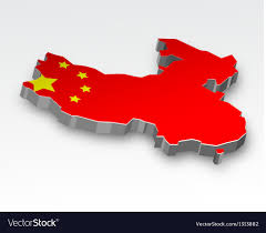 Three dimensional map of China in Chinese flag col
