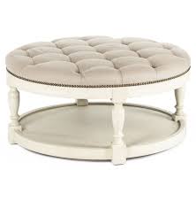Marseille French Country Cream Ivory Linen Round Tufted Coffee Table Ottoman Round Tufted Ottoman Tufted Ottoman Coffee Table Upholstered Ottoman Coffee Table