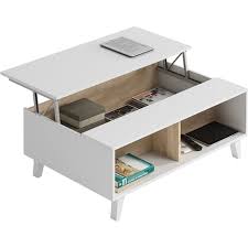 Très bon produitjohnnyb33table basse très fonctionnelle, et de bonne qualité4. Table Basse Avec Plateau Central Relevable Zai Blanc Brillant Et Chene Pas Cher A Prix Auchan