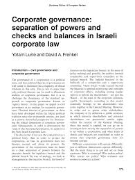 Pdf Corporate Governance Separation Of Powers And Checks And Balances In Israeli Corporate Law