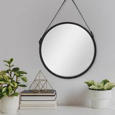 Spiegel Rund Schwarz Mit Lederband 40 Cm Durchmesser Runder Wand Spiegel Mit Metallrahmen In 2020 Wandspiegel Rund Spiegel Zum Aufhangen Spiegel