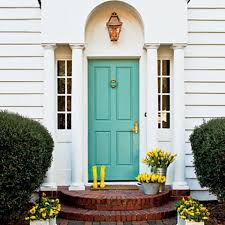 Turquoise dutch cottage door is good on a house with a gray color scheme. Make A Dramatic First Impression 15 Painted Front Doors