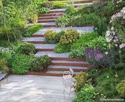 This Overview Of The Muswell Hill Garden Reveals The Staggered Layout Of Steps And Paths Through The Steeply Slopi Sloped Garden Garden On A Hill Garden Stairs