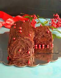 Yule Log Cake Buche De Noel French Traditional Christmas Special Cake Recipe Nitha Kitchen Yule Log Cake Log Cake Holiday Baking Christmas