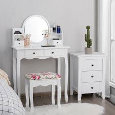 Makeup Vanity Table Set Girls Dressing Table With Drawers Oval Mirror In 2020 Girls Dressing Table Vanity Table Set Dressing Table With Drawers