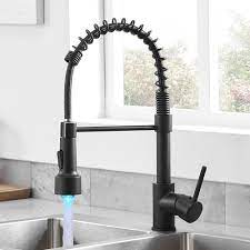 This black granite sink is modern and sophisticated, and will look especially good when contrasted with white or gray countertops. Buy Led Kitchen Faucet With Pull Down Sprayer Wotokol Single Handle Modern Kitchen Sink Faucet With Led Light Sprayer Spring Solid Brass Kitchen Faucets Matte Black Online In Taiwan B093wnp3pf