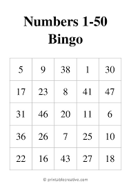 50 free printable bingo cards. Numbers 1 50 Bingo