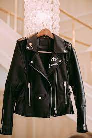 A Las Vegas Neon Museum Wedding Full Of Quirk Color And Charm Junebug Weddings Leather Jacket Wedding Bridal Jacket Wedding Trends