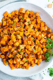 Roasted Sweet Potato Cubes Perfeclty Crisp Every Time Evolving Table Recipe Sweet Potato Recipes Healthy Sweet Potato Recipes Roasted Sweet Potato Side Dish