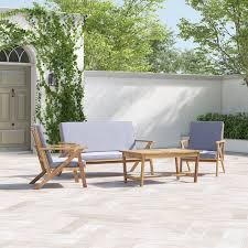 Jadyn 4 Piece Teak Sofa Seating Group With Cushions Reviews Joss Main In 2020 Outdoor Sofa Sets Seating Groups Outdoor Sofa